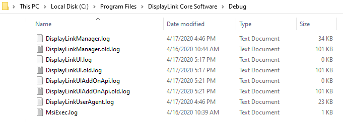 The Debug folder contains log files