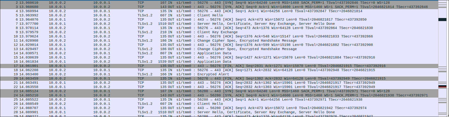 Wireshark screenshot: encrypted HTTPS trafic