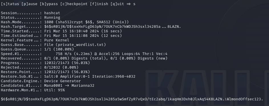 Linux console screenshot: hashcat was able to crack the hash from BIG-IP