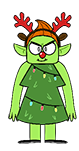 Buttercup. She's a troll wearing a dress shaped like a Christmas tree, with Christmas lights. She's wearing fake red antlers.