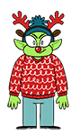 Pat Tronizer. They're a troll wearing a red Christmas jumper, blue pants, black shoes, a blue beanie, red fake antlers and a red nose.