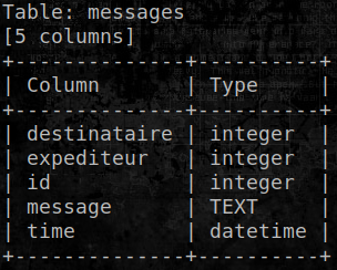 sqlmap message table column list